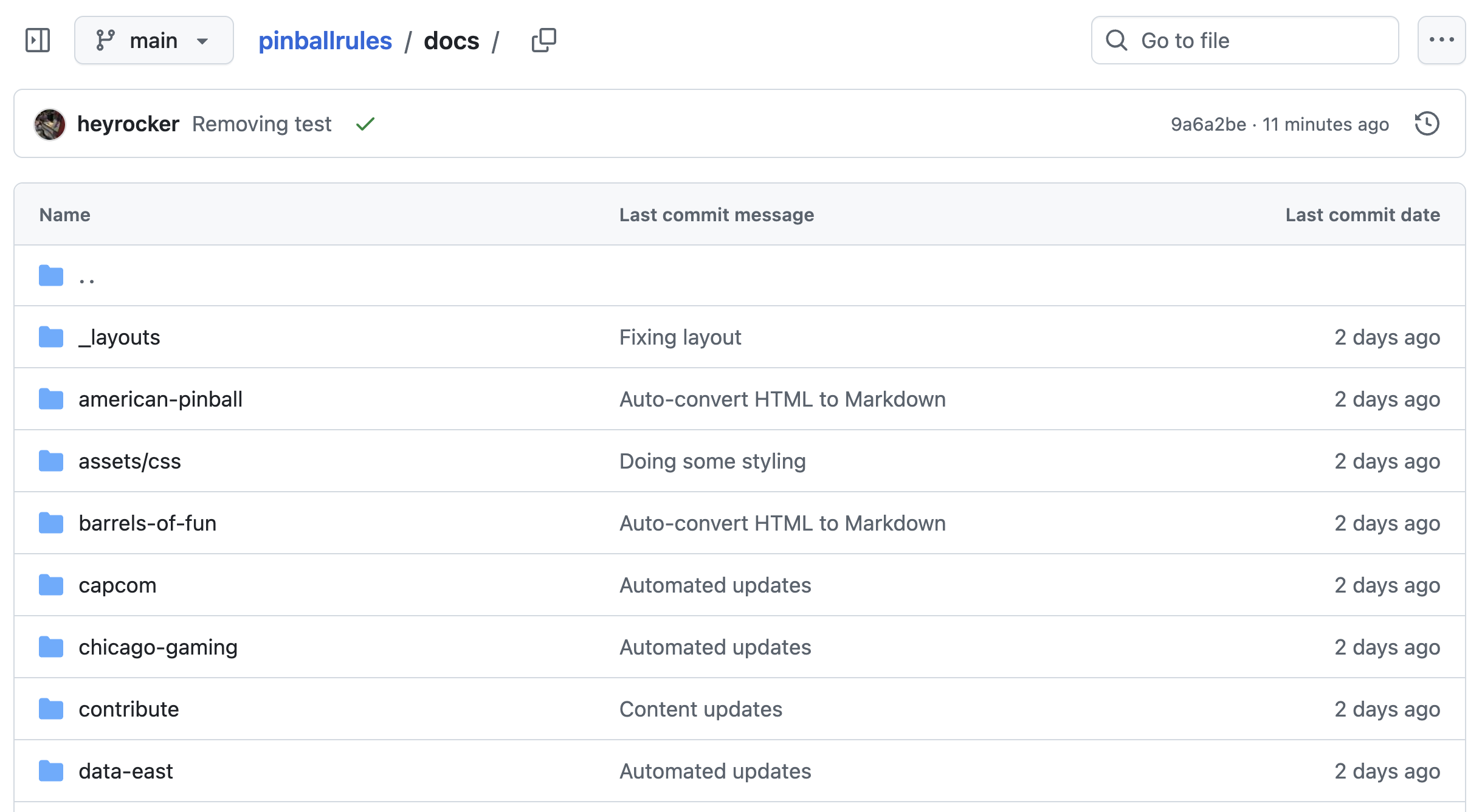 A screenshot of the docs directory on Github